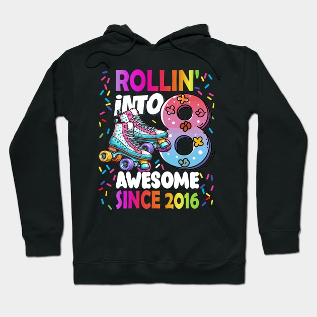 Roller Skate Birthday Rolling Into 8 Birthday Roller Skate Party Girls Birthday Gift Hoodie by AlmaDesigns